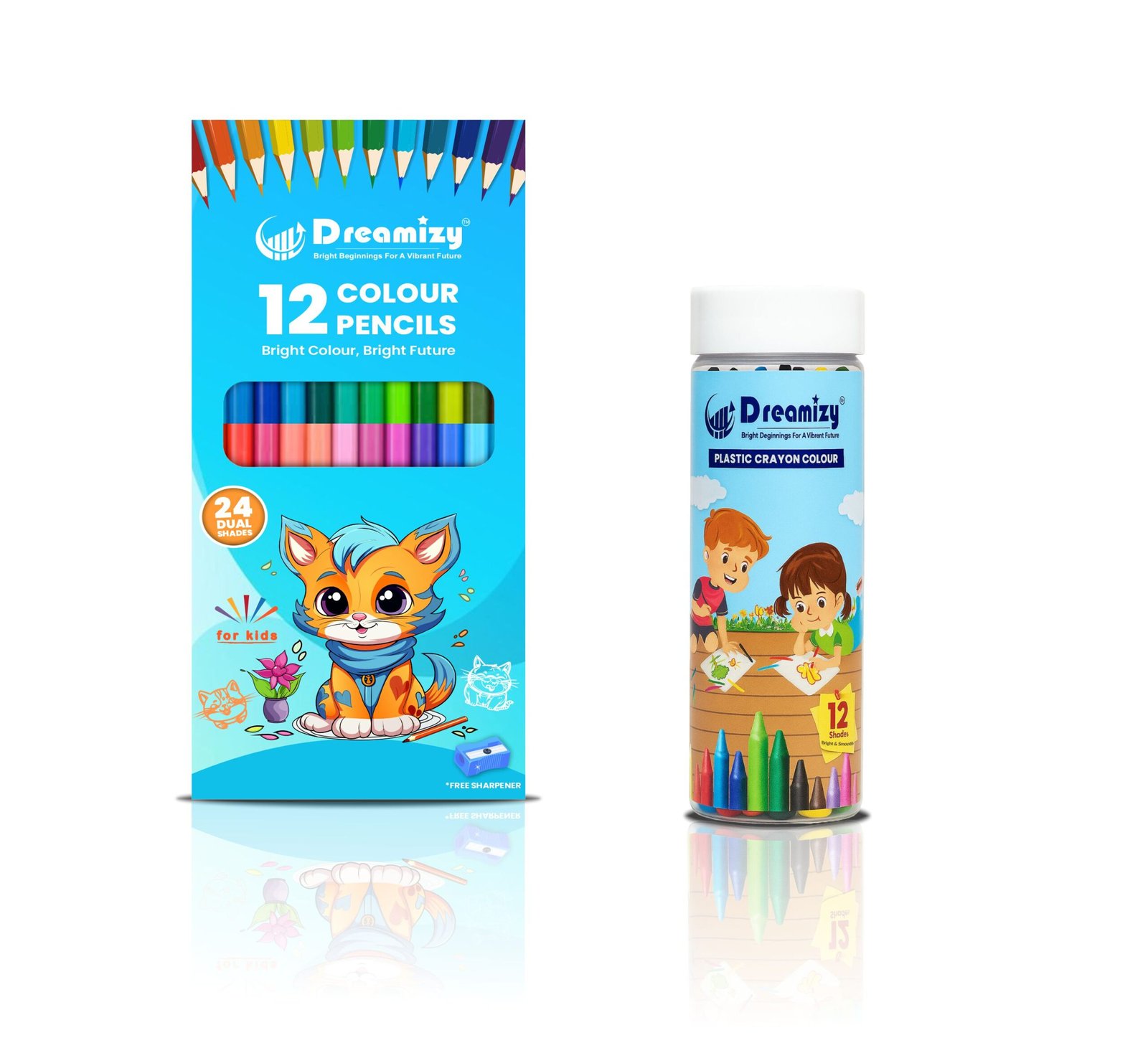 Dreamizy Dual Colour Pencils (12 pencils/24 shades) with Sharpener + 12-Color Plastic Crayons | Combo Pack of 2 - Image 2